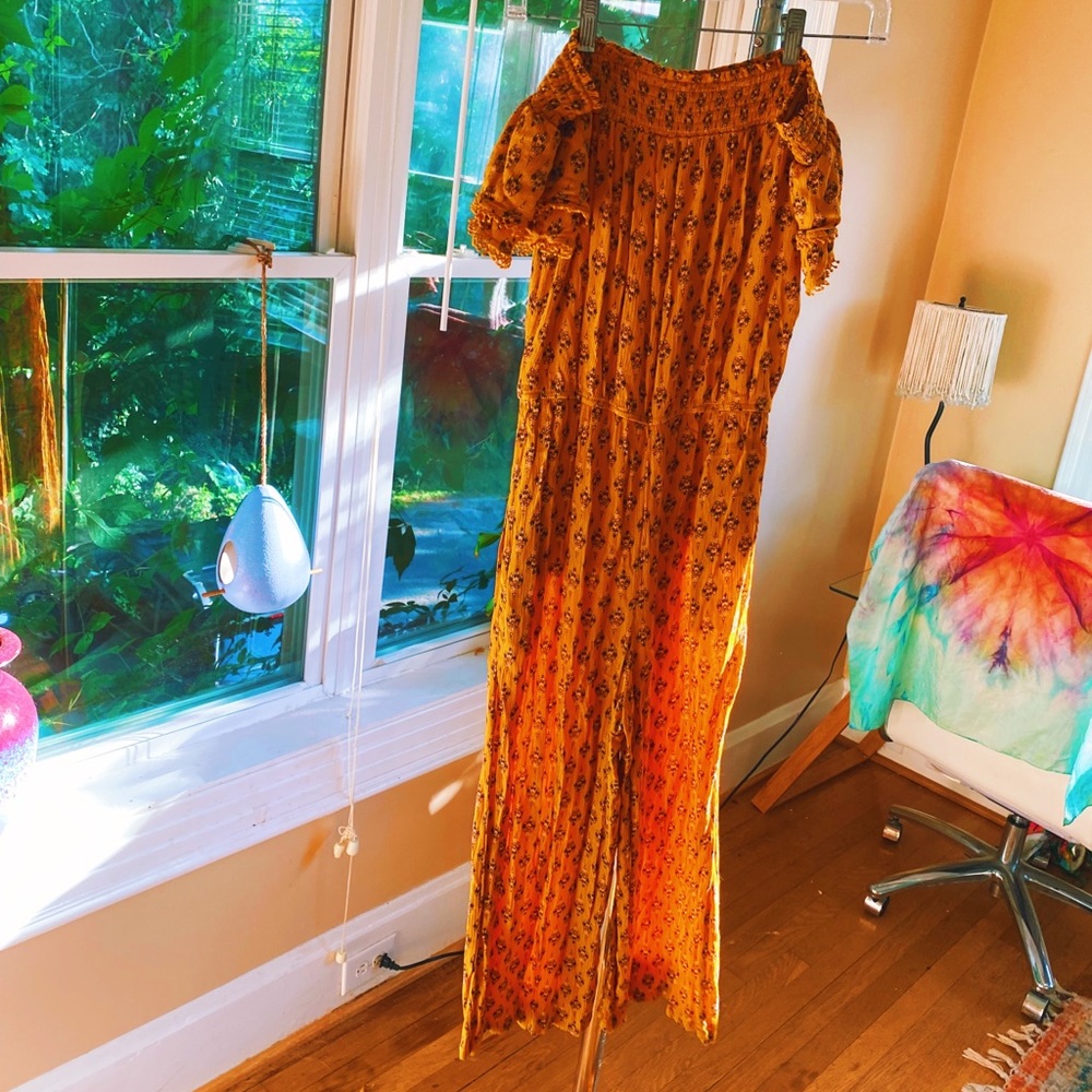Mustard Yellow Bohemian Floral Jumpsuit Romper🐉 - Picture 6 of 7